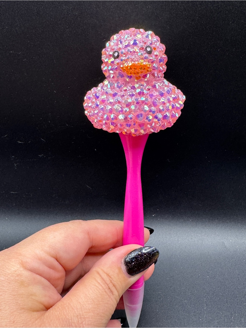 Hand Blinged Pink Rubber Duck Pen
